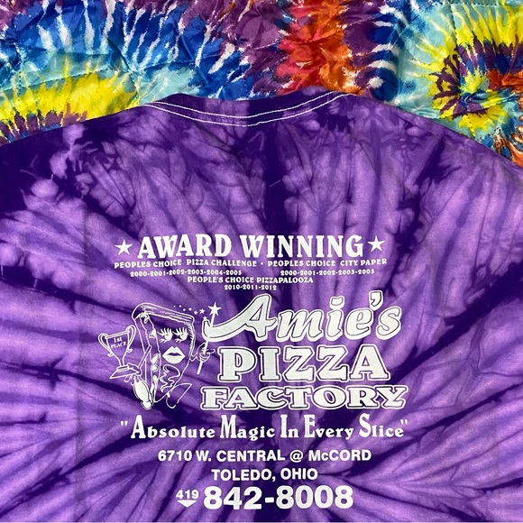 Vtg Amie’s Pizza Factory Toledo Ohio Purple TieDye Promo Tee - Picture 2 of 6